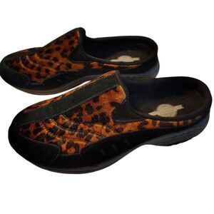 Skechers Animal Print Brown Black Leather Slip-on Open Back Sneakers  Size 7.5..